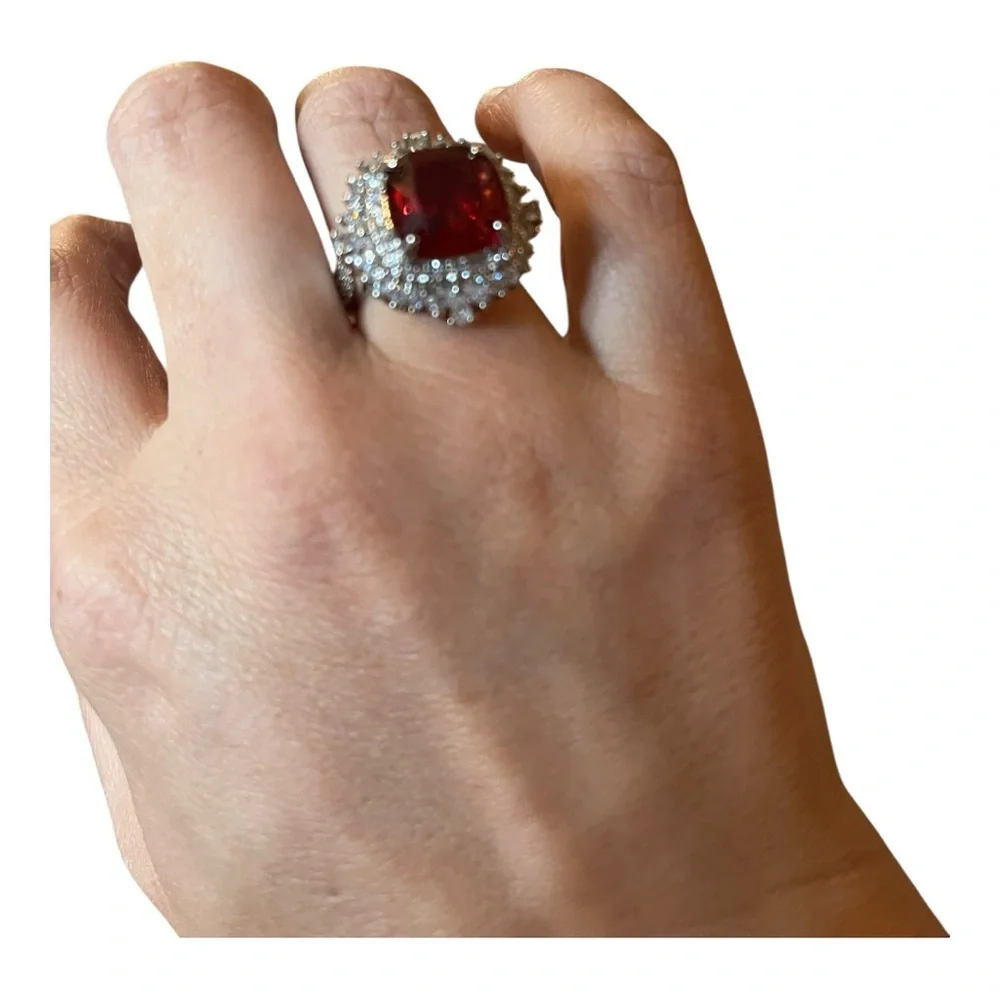 Sterling Silver Crystal Ring. Red. Gorgeous!